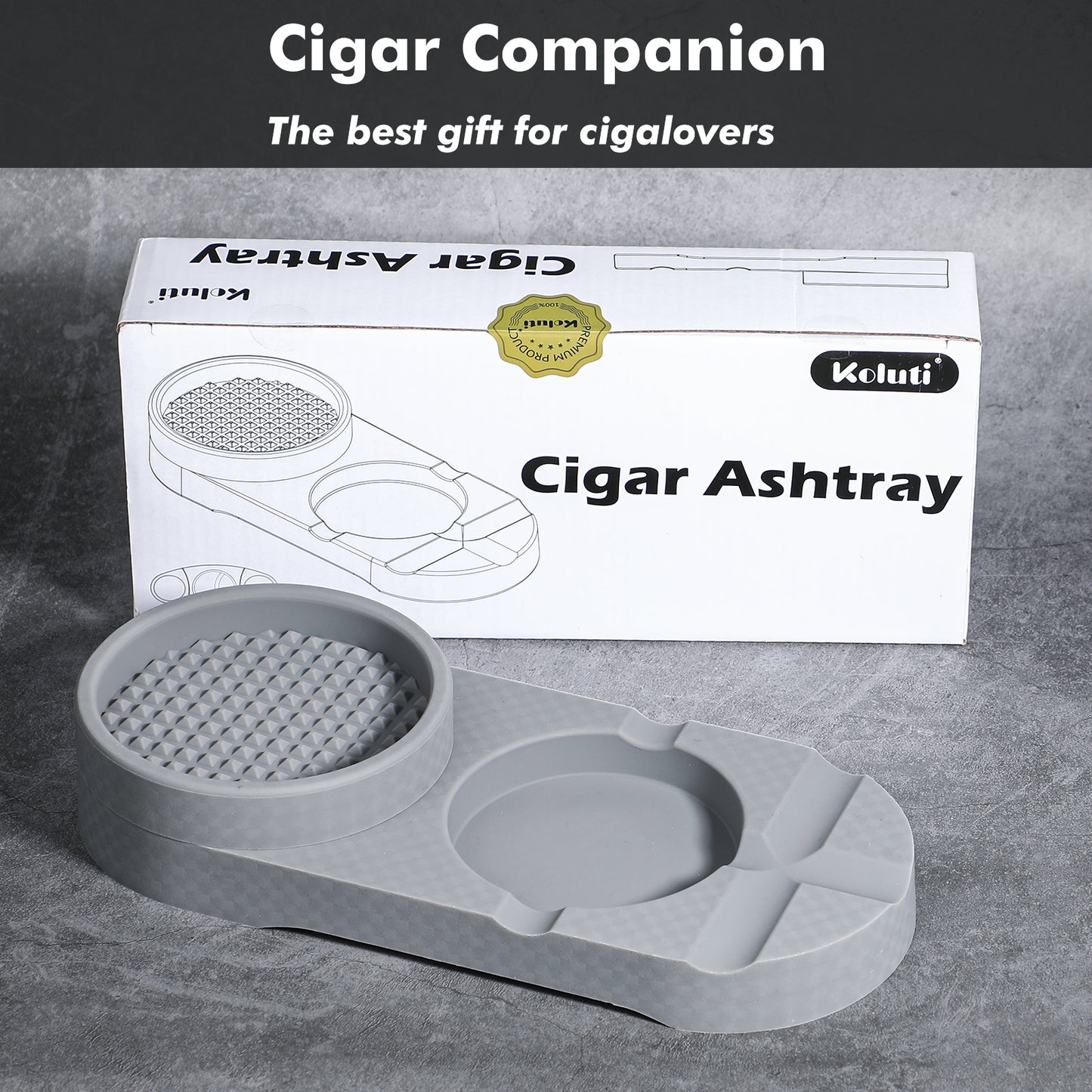 Koluti 2-Layer Whiskey Glass Coaster and Cigar Ashtray with Cutter (Gray)