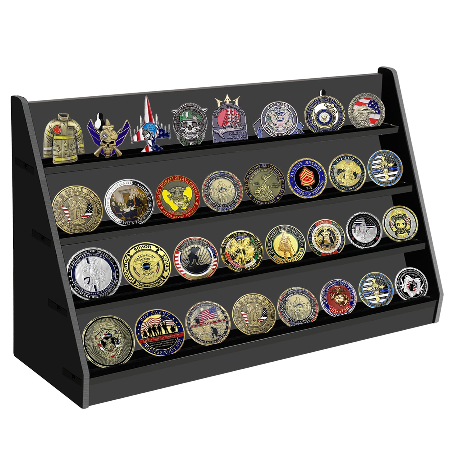 Koluti 4 Rows Acrylic Wall-Mount Challenge Coin Holder Display Stand