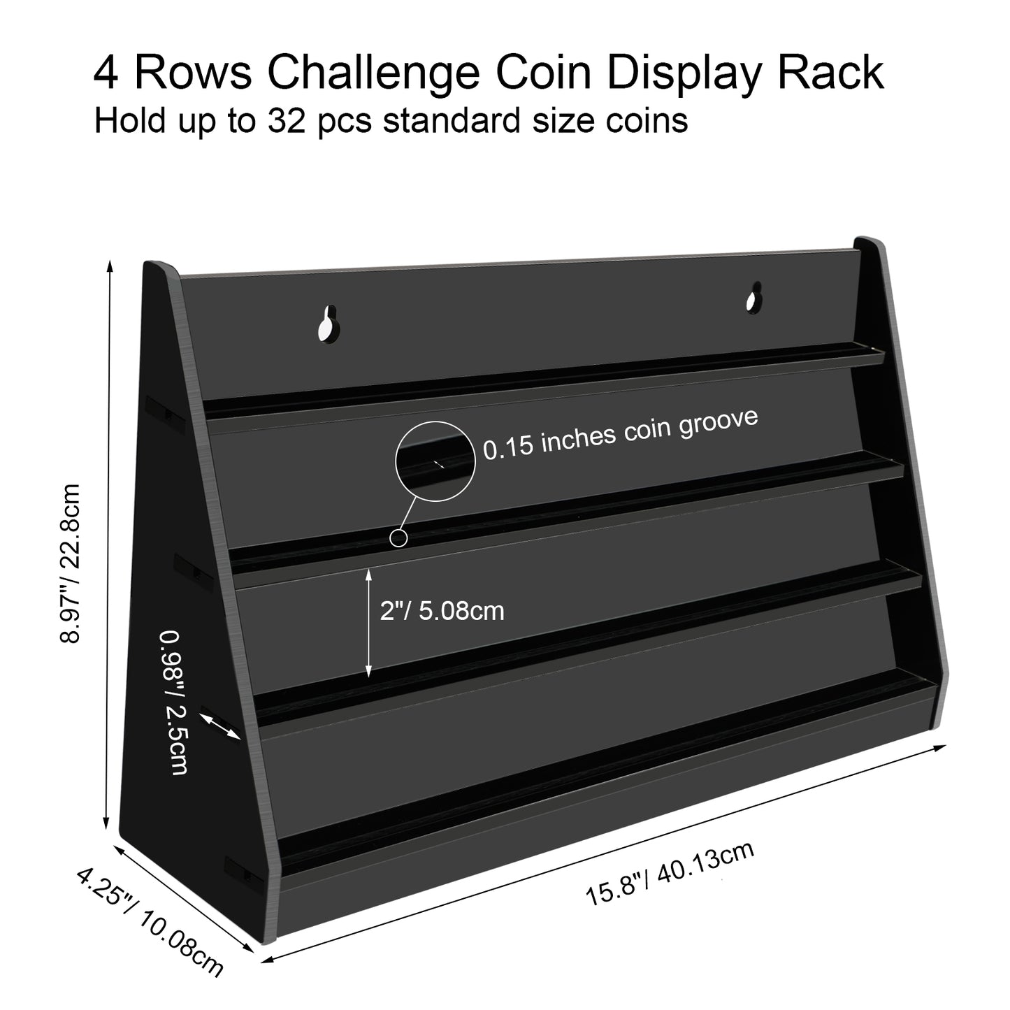 Koluti 4 Rows Wall Mount Acrylic Black Challenge Coin Display Holder
