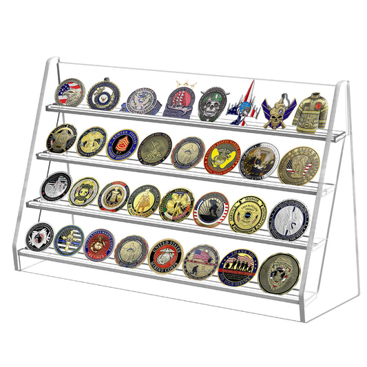 Koluti 4 Rows Acrylic Wall-Mount Challenge Coin Holder Display Stand