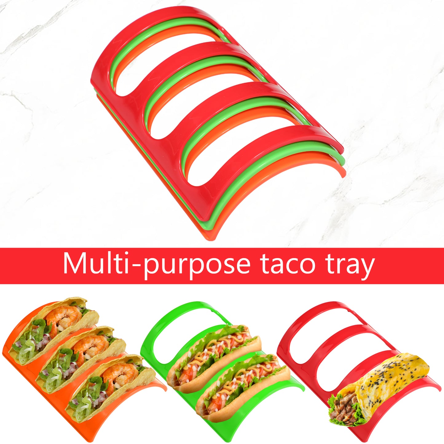 Koluti Colorful BPA Free Plastic Taco Holder Stand (Red Orange Green)