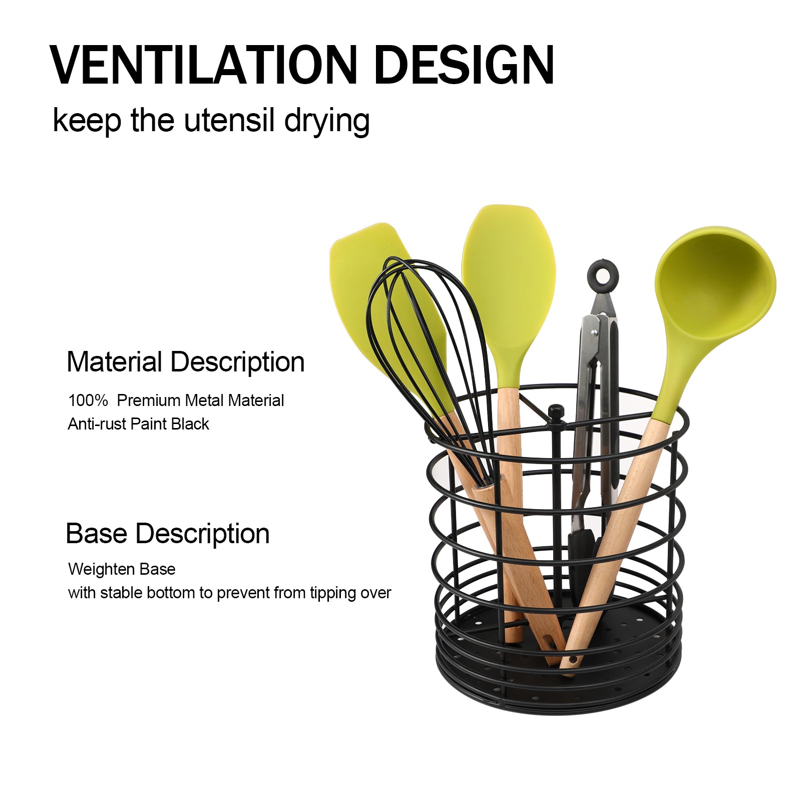 Plastic Kitchen Utensils Holder with Metal Frame Countertop Wall Mounted  Cutlery Storage Rack with Drain Tray Silverware Caddy