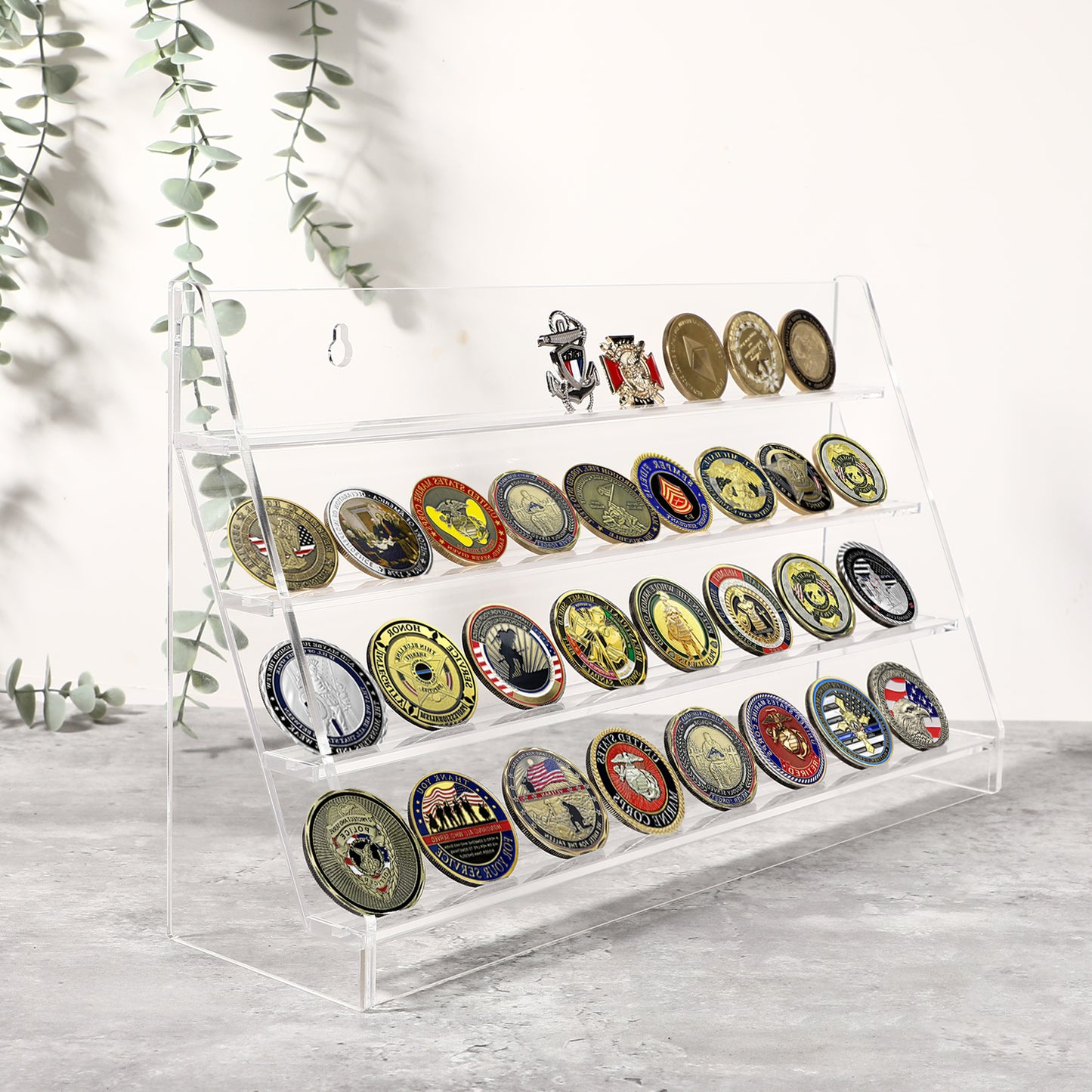 Koluti 4 Rows Acrylic Wall-Mount Challenge Coin Holder Display Stand