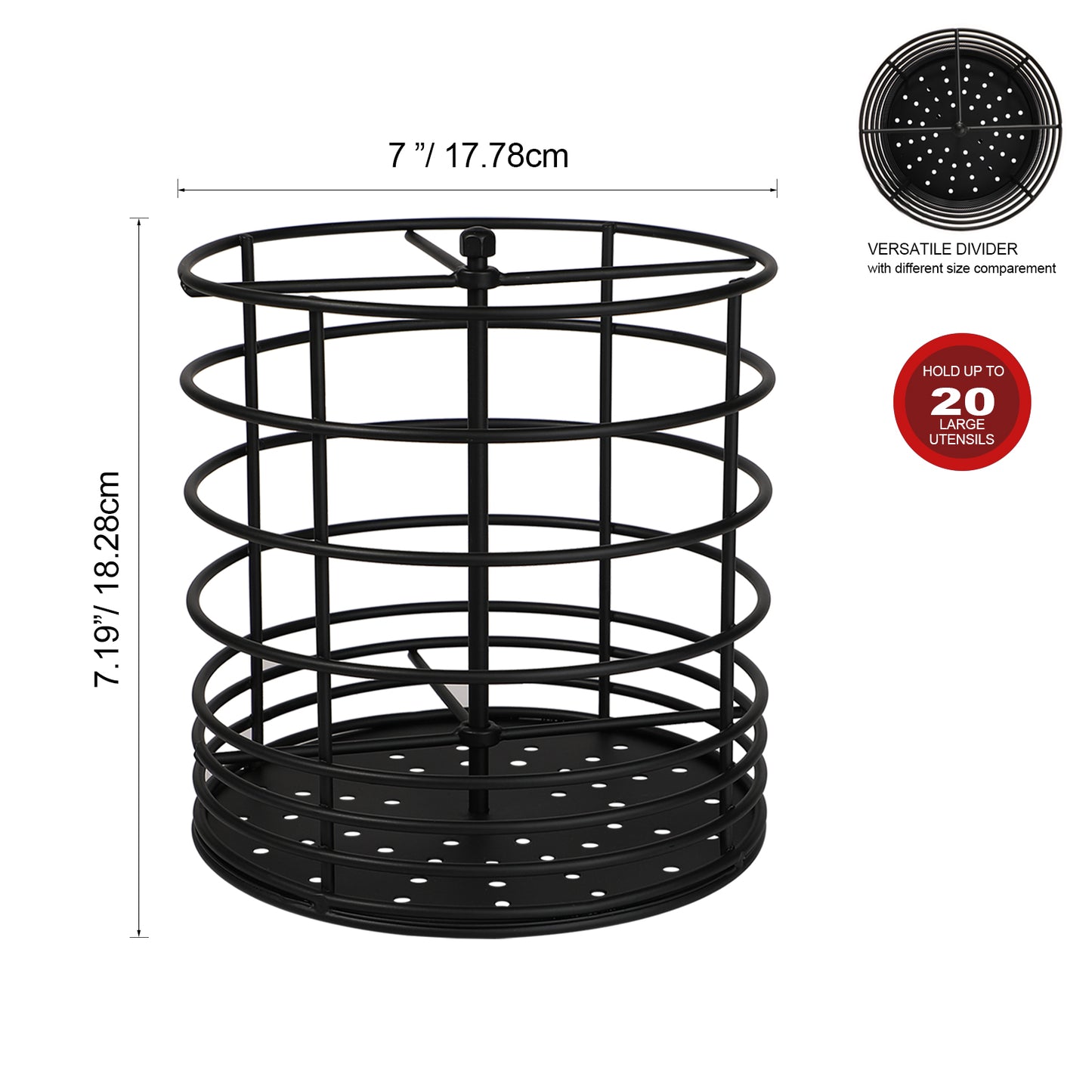 Koluti 360° Rotating Black Kitchen Utensil Holder (7.19" x 7")