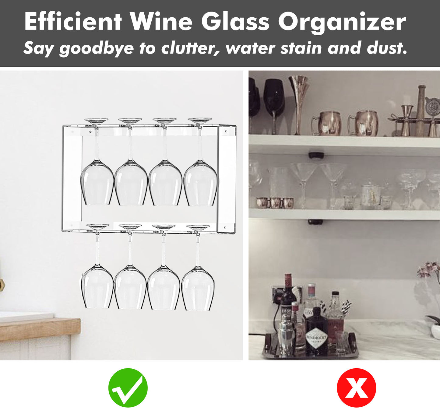 Koluti 2-Tier 8 Glassware Acrylic Wall Mounted Wine Glass Rack