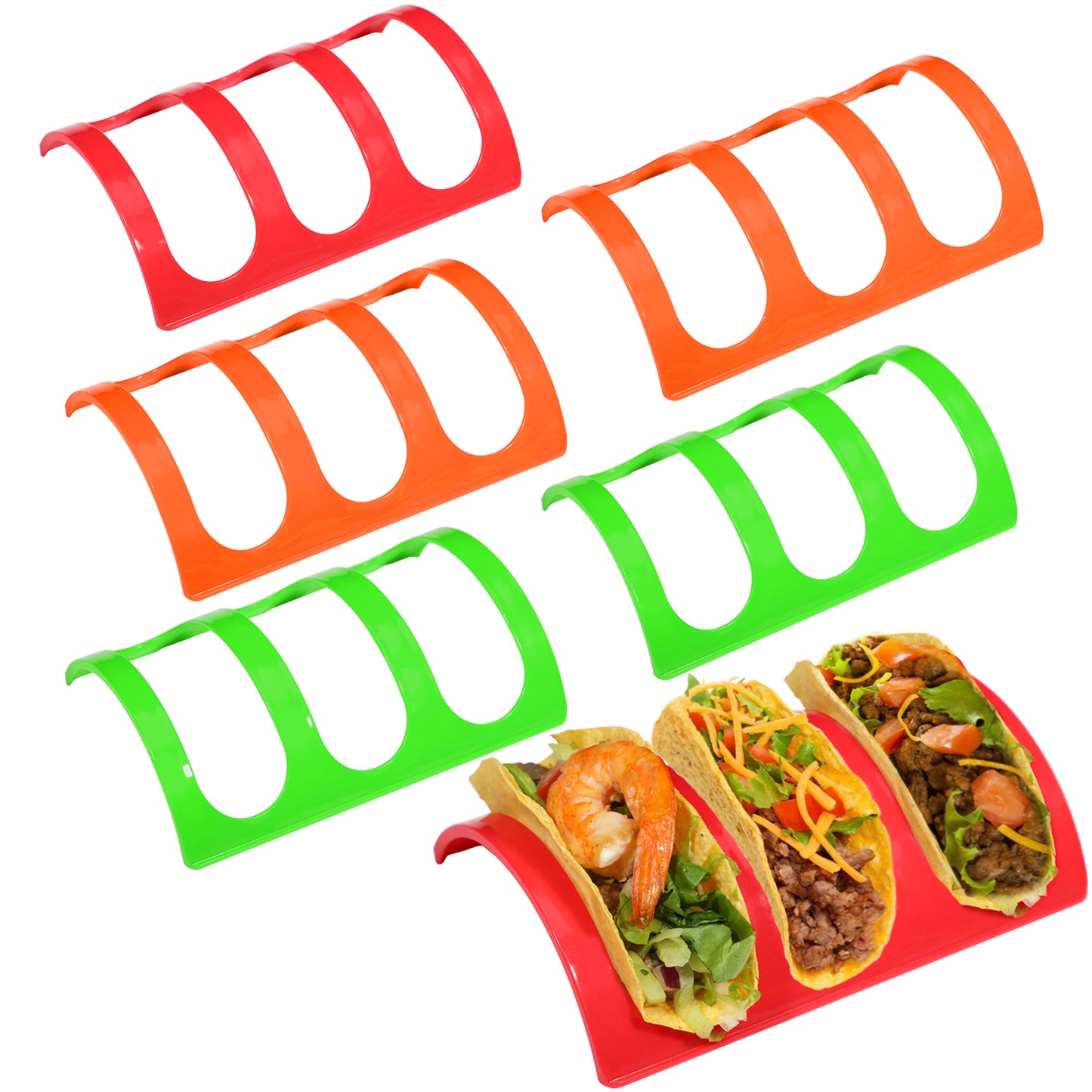 Koluti Colorful BPA Free Plastic Taco Holder Stand (Red Orange Green)