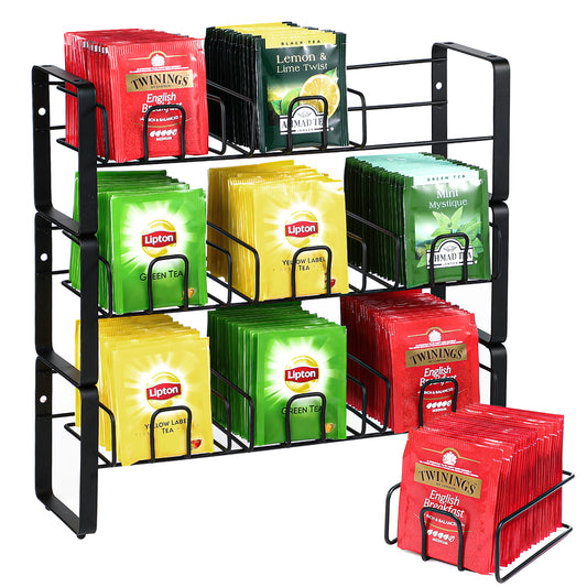 Koluti Stackable Stand and Wall Mounted Tea Bag Organizer with Removable Tray Basket