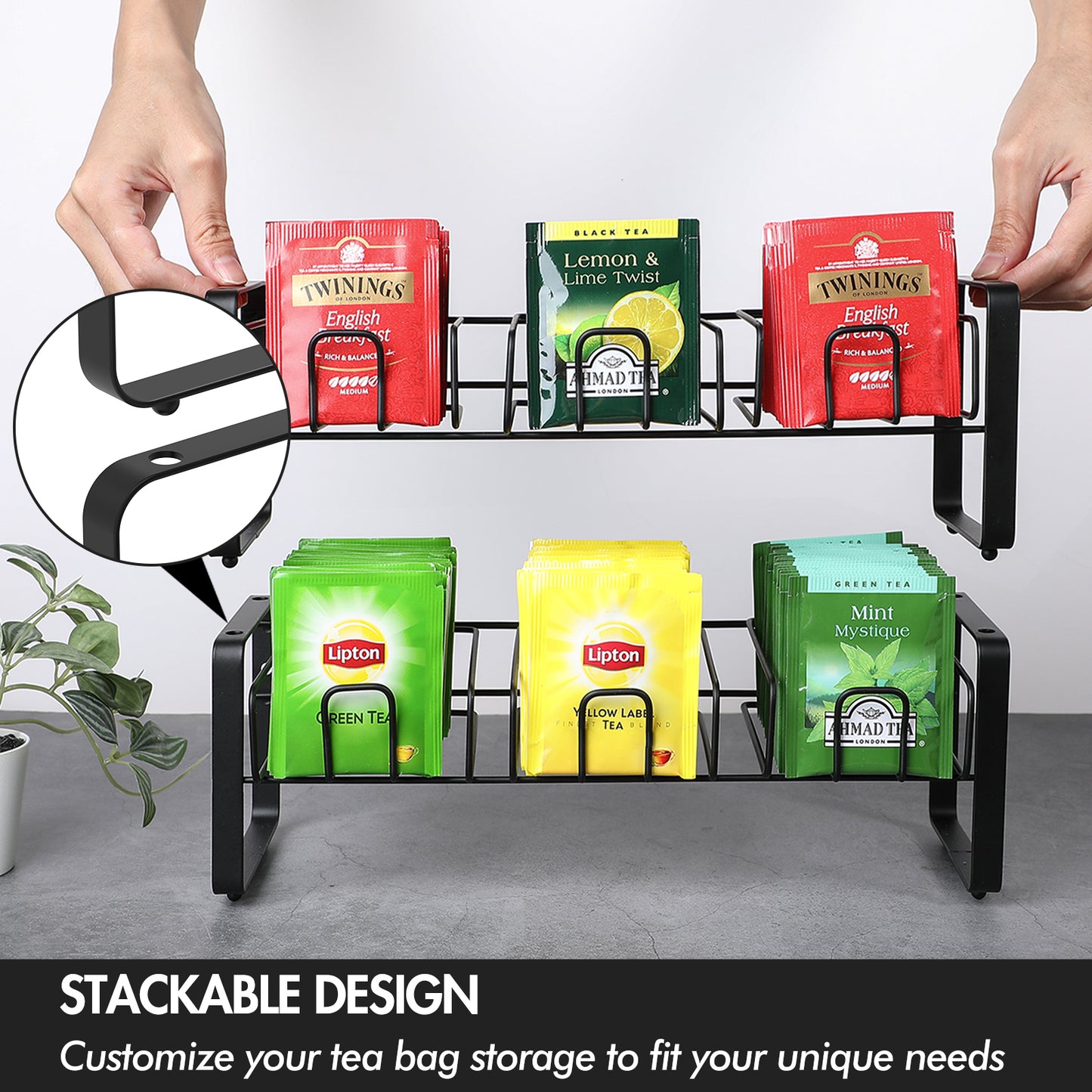 Koluti Stackable Wall-mounted Stand Tea Bag Holder Organizer with Removable Tray Basket