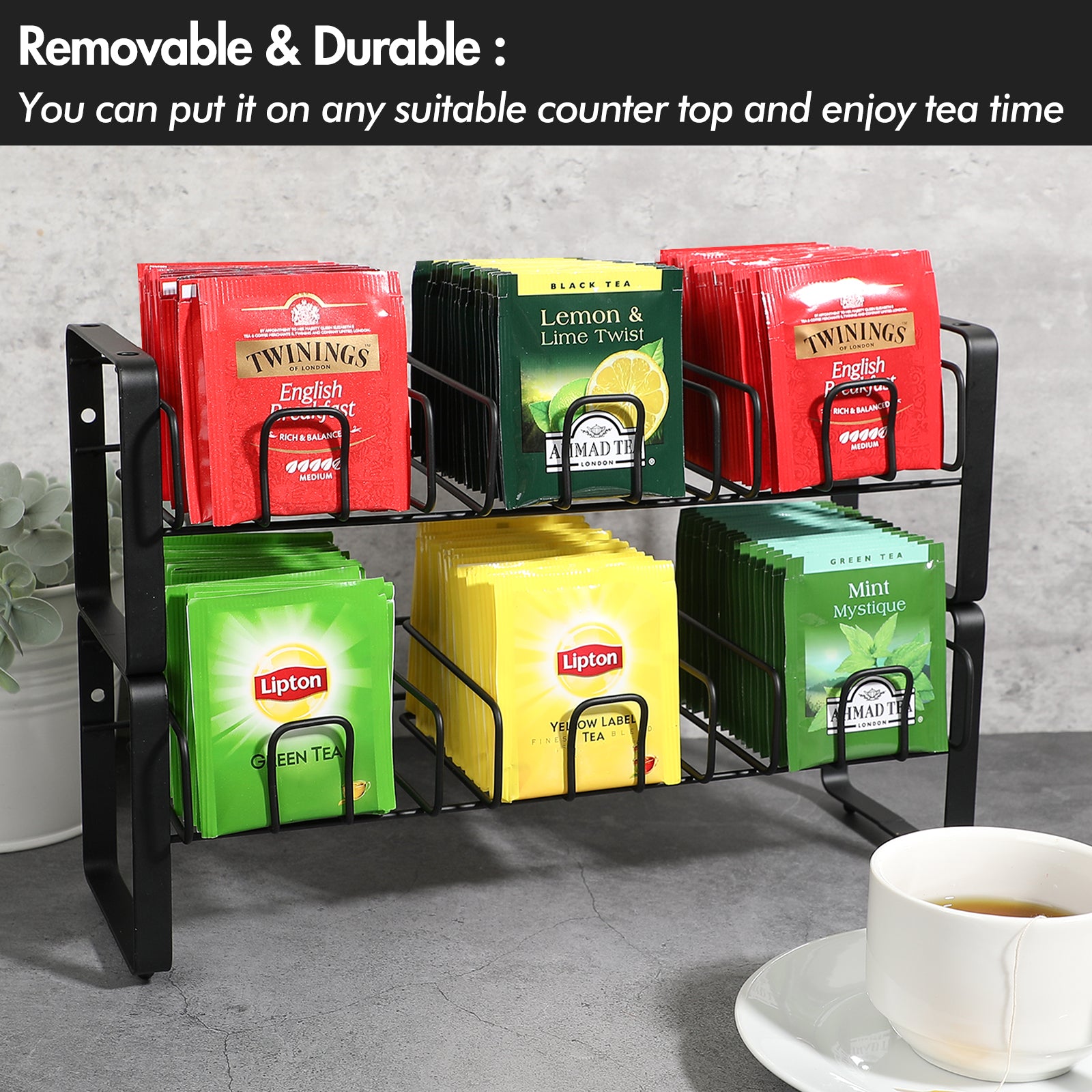 Koluti Stackable Wall-mounted Stand Tea Bag Holder Organizer with Remo