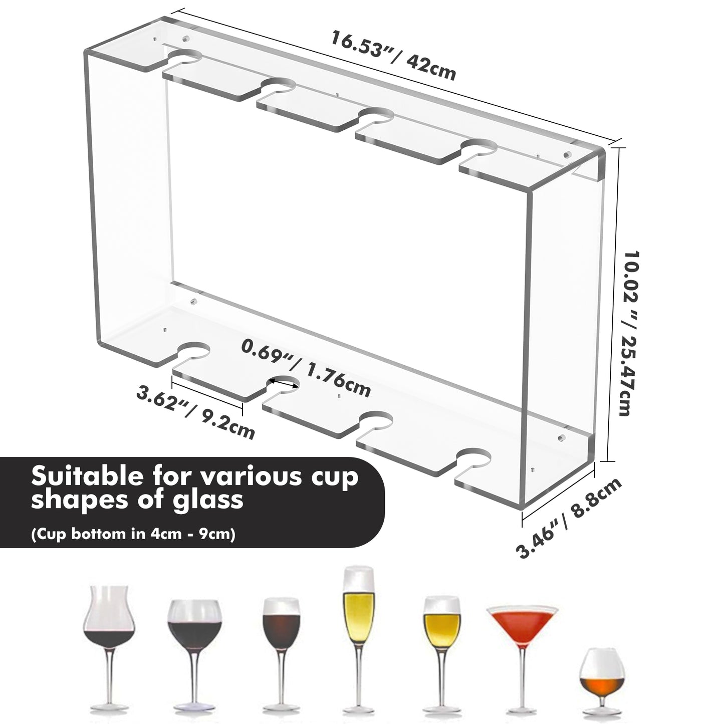 Koluti 2-Tier 8 Glassware Acrylic Wall Mounted Wine Glass Rack