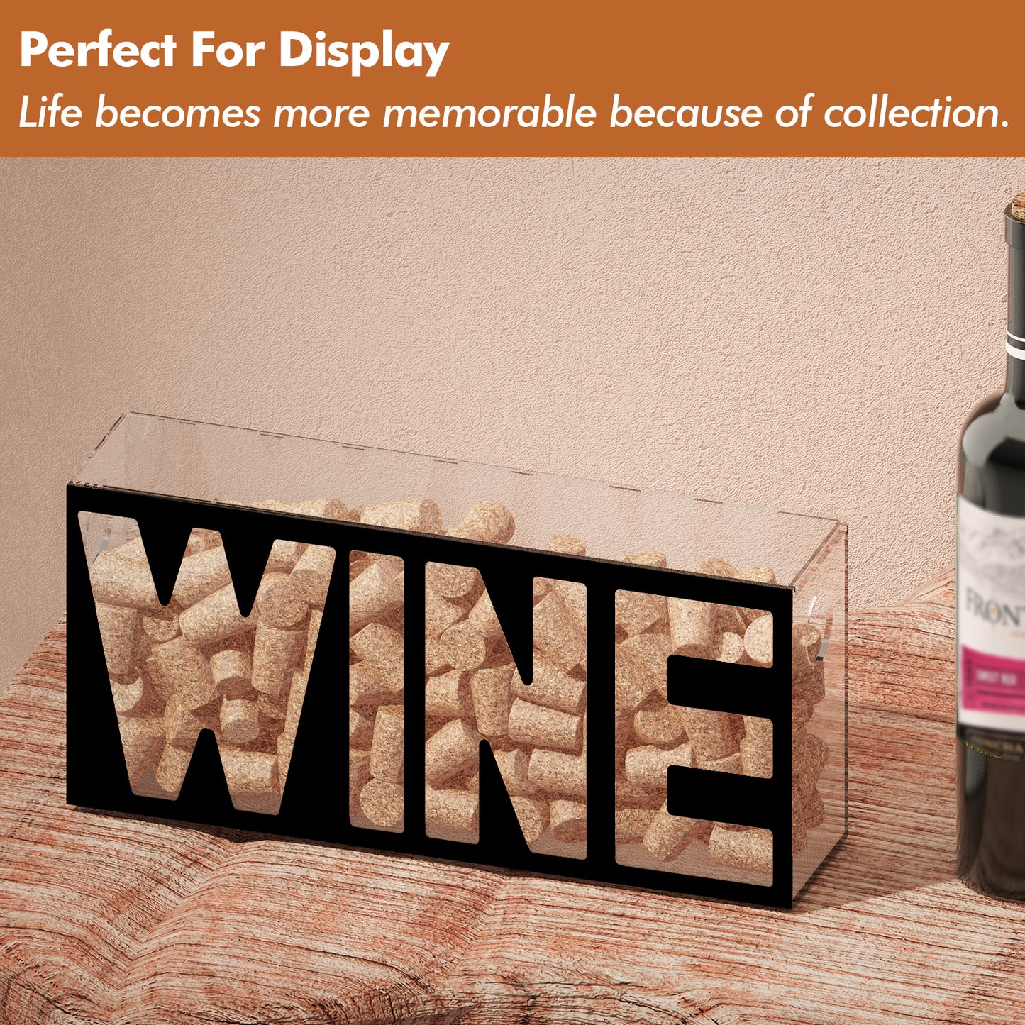 Koluti Acrylic Wall Mounted Shadow Box Frame Wine Cork Holder (13 x 6 inch)