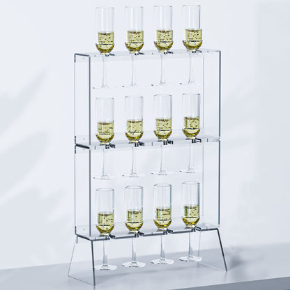 Koluti Acrylic 12 Glassware Wall-Mount Floor Standing 3-Tier Champagne Wall Holder Stand